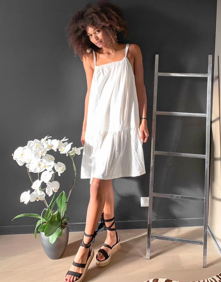 Vila Mini Dress With Tie Shoulder In White