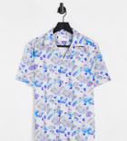 Selected Homme Relaxed Fit Shirt With Revere Collar In Watercolor Print Exclusive At Asos-multi