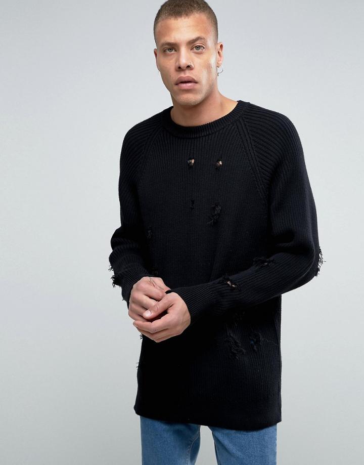 Weekday Drop Laddered Knit Sweater - Black