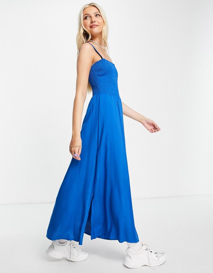 Aeropostale Shirred Midi Dress In Blue-blues
