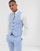 Asos Design Wedding Super Skinny Suit Vest In Light Blue Cross Hatch - Blue