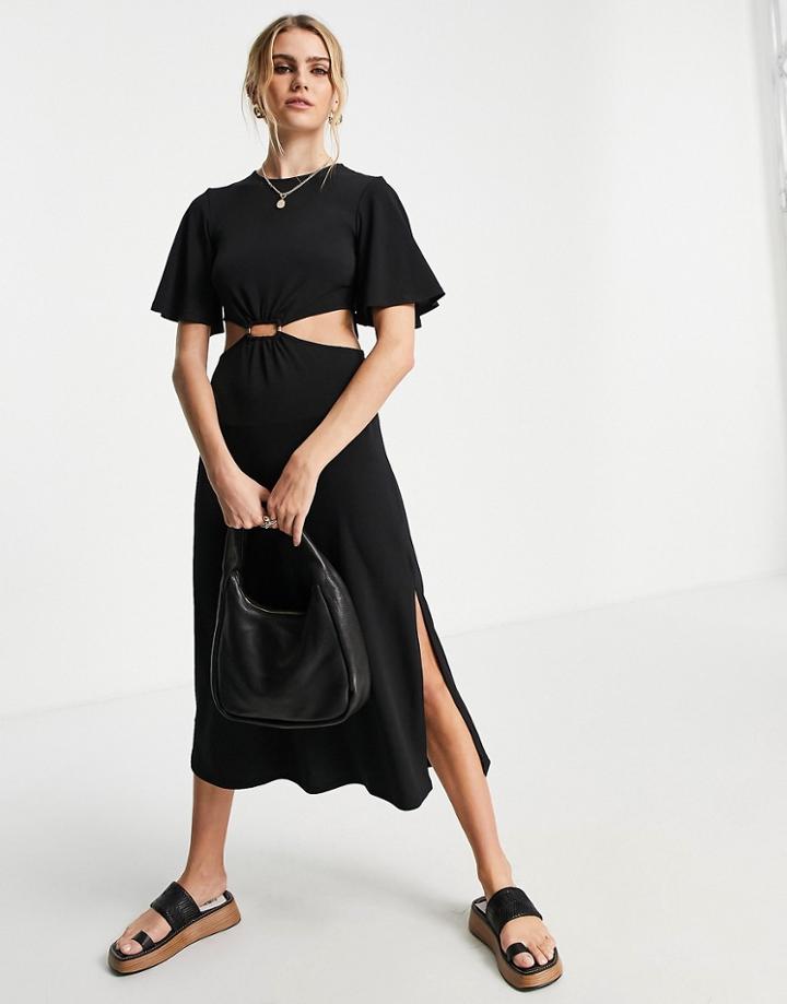 River Island Gold Trim Cut-out Maxi Dress In Black