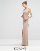 Tfnc Wedding Chiffon Maxi Dress With Tonal Embellishment And Tie Detail - Brown