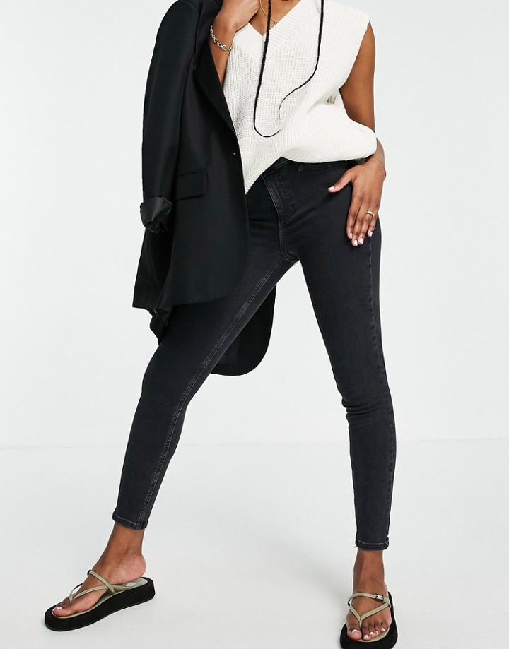 River Island Molly Skinny Jeans In Washed Black-blue