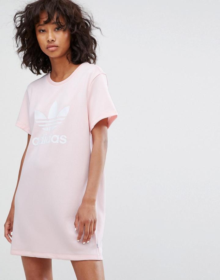 Adidas Originals Trefoil Tee Dress In Pale Pink - Pink