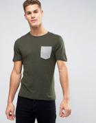 Jack And Jones T-shirt With Contrast Print Pocket - Green