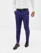 Boohooman Skinny Fit Suit Pants In Blue Check - Blue
