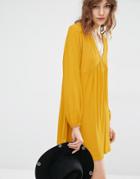 Mango Plunge Neck Smock Dress - Yellow