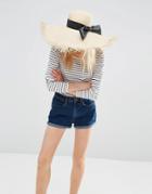 Asos Raw Edge Oversized Straw Floppy Hat With Bow - Natural