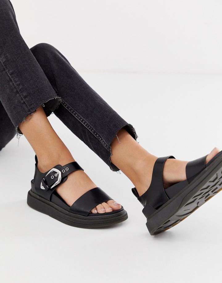 Pull & Bear Western Buckle Detail Chunky Sandals In Black