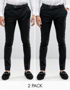 Asos 2 Pack Super Skinny Pants In Black - Black