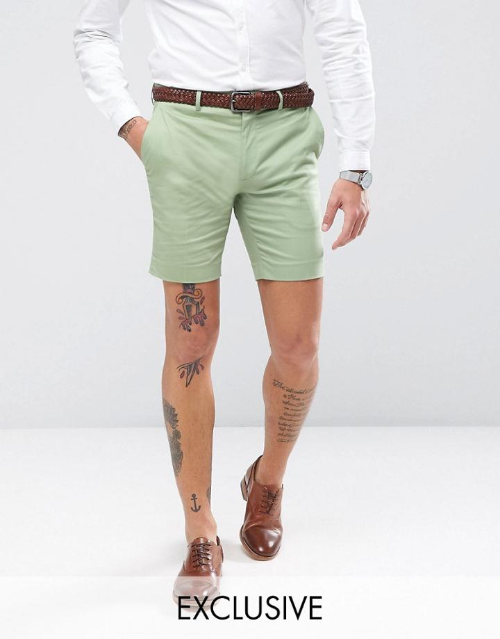 Only & Sons Skinny Shorts In Cotton Sateen - Green