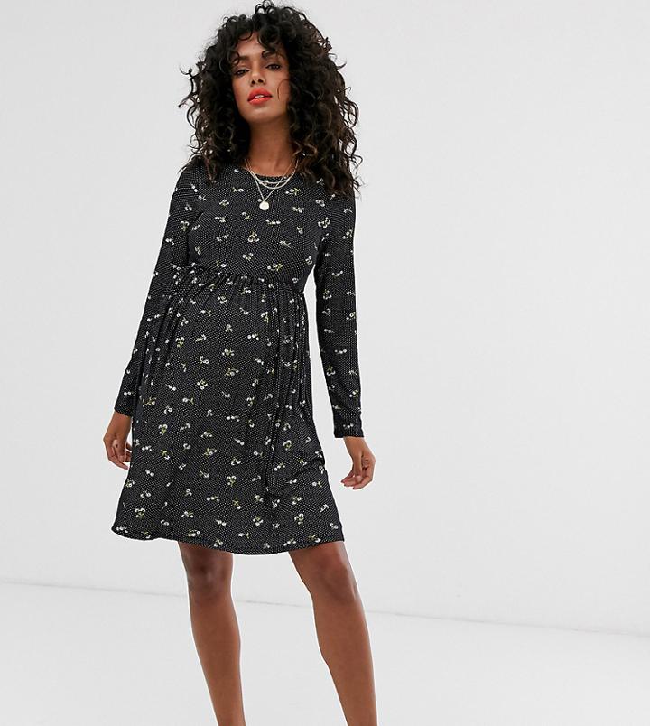 New Look Maternity Jersey Smock Dress In Spot Floral Print-multi