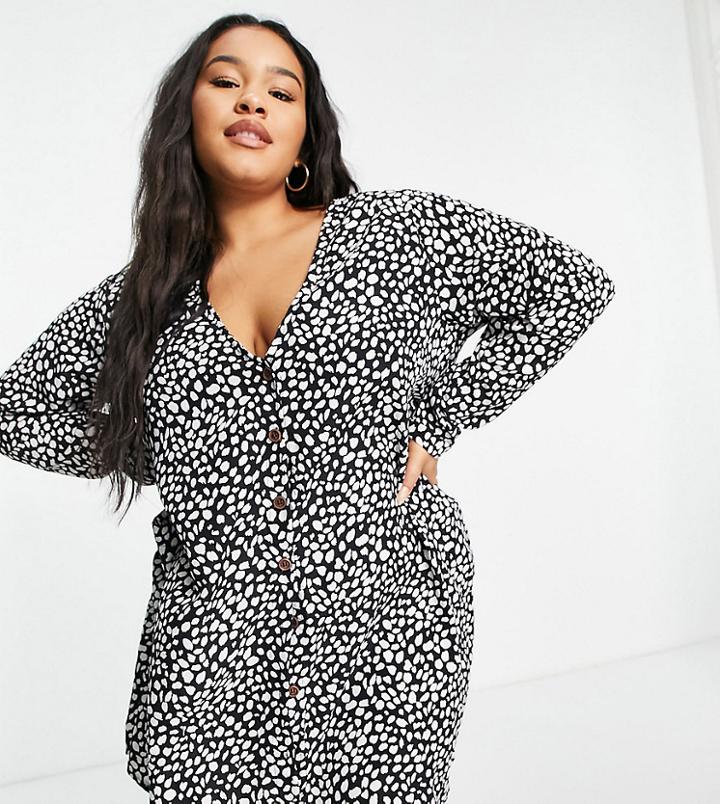 Missguided Plus Smock Dress With Button Front In Black