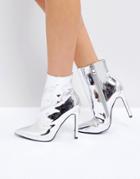 Public Desire Harlee High Shine Silver Heeled Ankle Boots - Silver