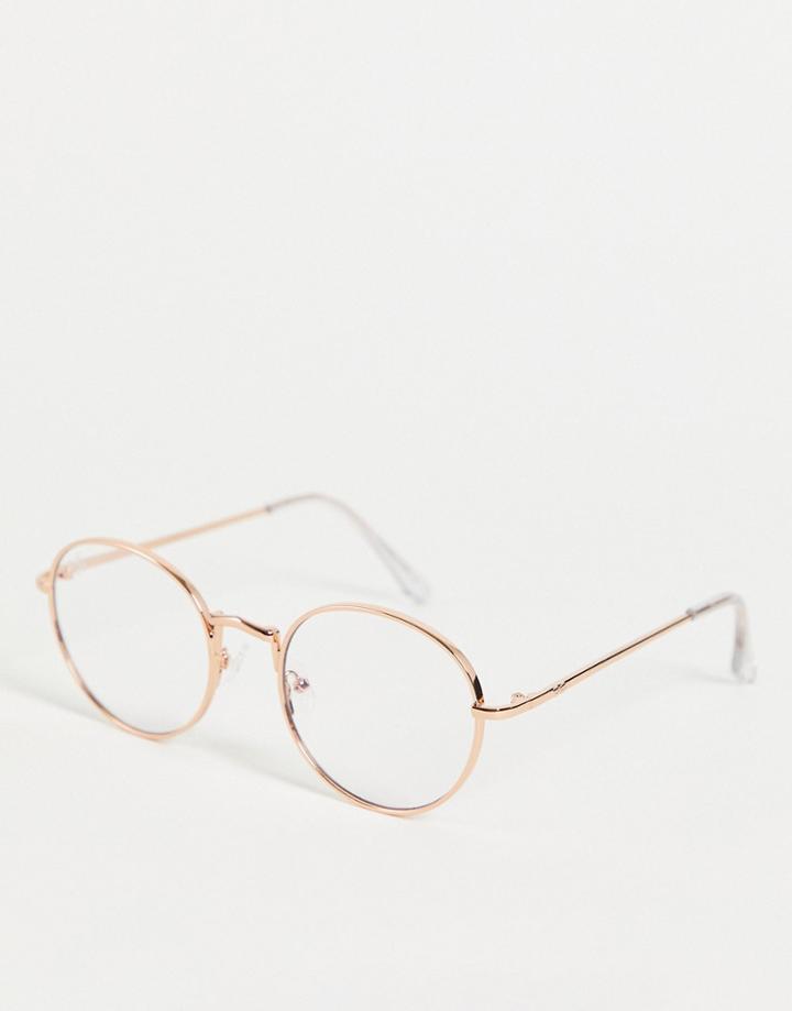 Jeepers Peepers Women's Round Blue Light Glasses In Rose Gold