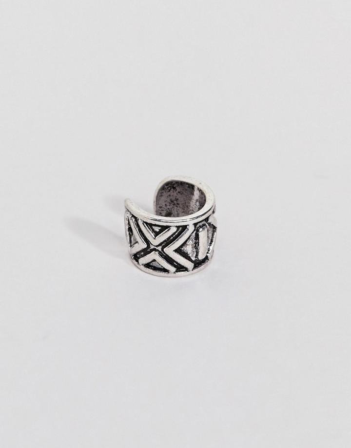 Classics 77 Burnished Silver Ear Cuff With Geo-tribal Print - Silver