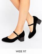 New Look Wide Fit Velvet Glitter Block Heeled Shoe - Black