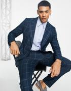 Gianni Feraud Double Breasted Slim Fit Navy Check Suit Jacket