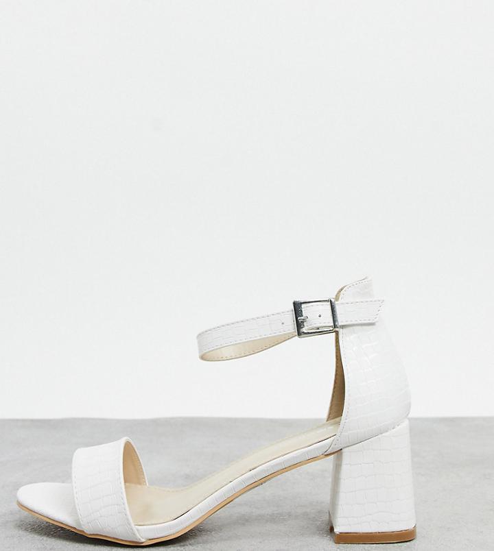 Glamorous Wide Fit Heeled Sandals In Off White Lizard