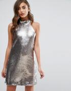 Miss Selfridge Sequin Halterneck Mini Dress - Silver
