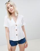 Asos Design Boxy V Neck Top In White - White