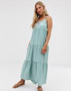 Stradivarius Maxi Dress With Lace Insert In Green