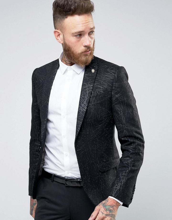 Noose & Monkey Super Skinny Blazer With Glitter Web - Black