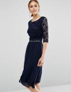 Elise Ryan Midi Dress With Scallop Lace - Navy