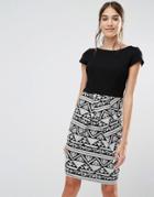 Closet Drape Mono Print Ponti Dress - Black