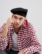 Asos Beret In Black With D-ring And Tag Interest - Black