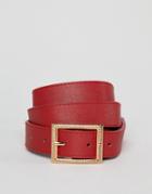 New Look Belt With Rectangle Buckle In Red - Red