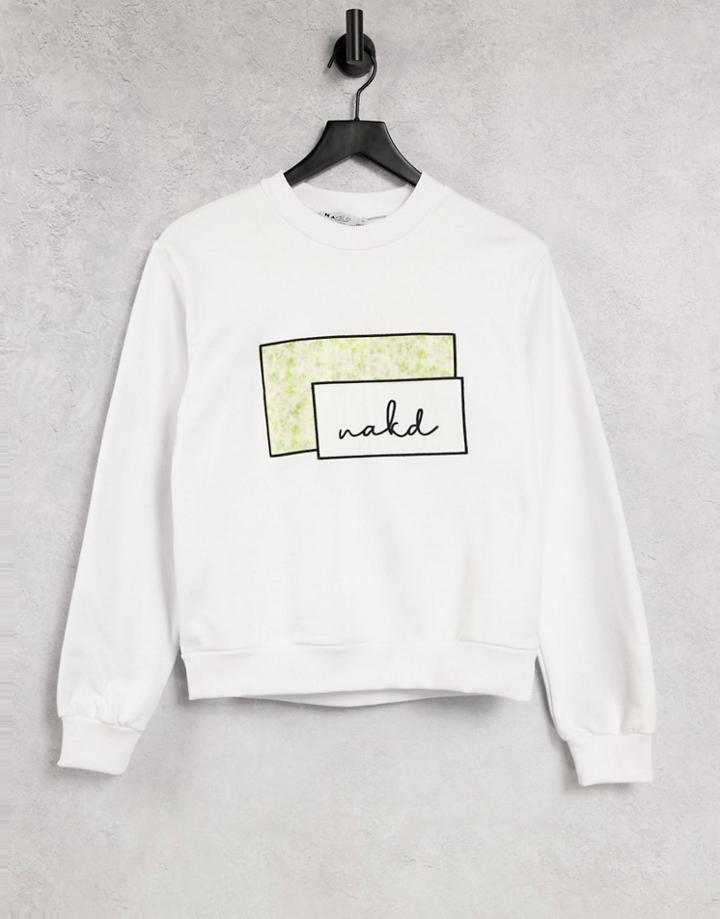 Na-kd Organic Cotton Logo Print Sweatshirt In White