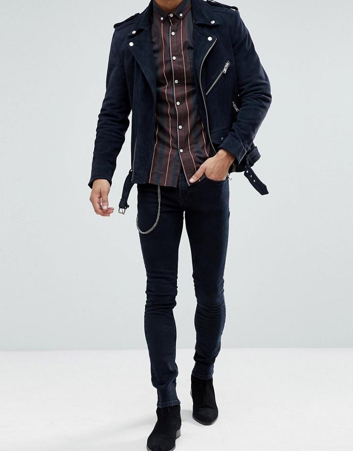 Noose & Monkey Super Skinny Jeans In Clean Indigo With Chain - Black