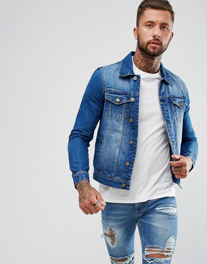 Hoxton Denim Mid Was Blue Denim Jacket - Blue