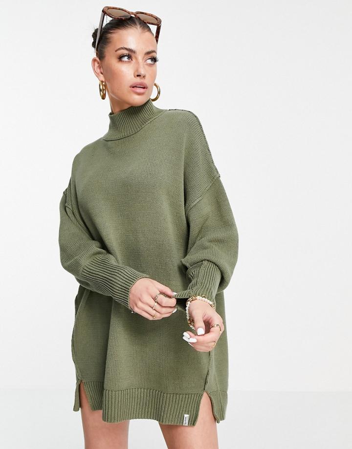 Rhythm Sweater Beach Dress In Khaki-green