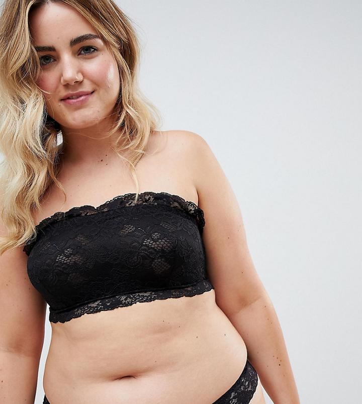 Asos Design Curve Lace Bandeau & Hidden Underwire-black
