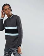 Asos Longline Long-sleeve T-shirt With Colourblocking And Tipping - Gray
