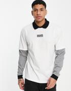 Topman Long Sleeve Oversized Layered Sleeve Polo With Chest Embroidery In Cream-white