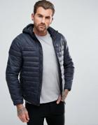 Pull & Bear Quilted Jacket With Hood In Navy - Blue