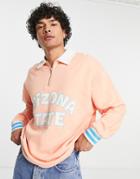 Asos Design Oversized Rugby Sweatshirt In Peach With City Print-orange