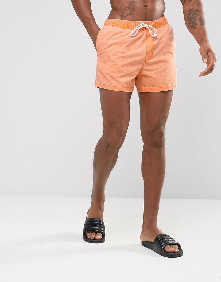 Asos Swim Shorts In Orange Acid Wash Short Length - Orange