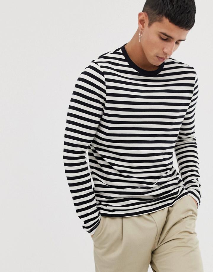 Asos Design Organic Cotton Long Sleeve Stripe T-shirt In Black And White