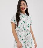 Glamorous Petite Shirt Romper In Palm Polka Dot-multi