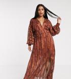 Asos Design Curve Snake Print Maxi Dress In Self Stripe And Blouson Sleeve-multi