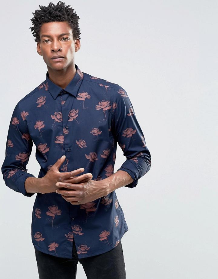 Devils Advocate Printed Slim Fit Shirt - Black