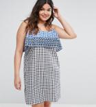 Asos Curve Gingham Double Layered Mini Sundress With Embroidery Detail - Multi