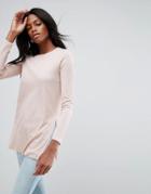 Asos Top In Textured Rib With Long Sleeves And Side Splits - Pink