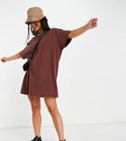 Collusion Midi T Shirt Dress In Brown