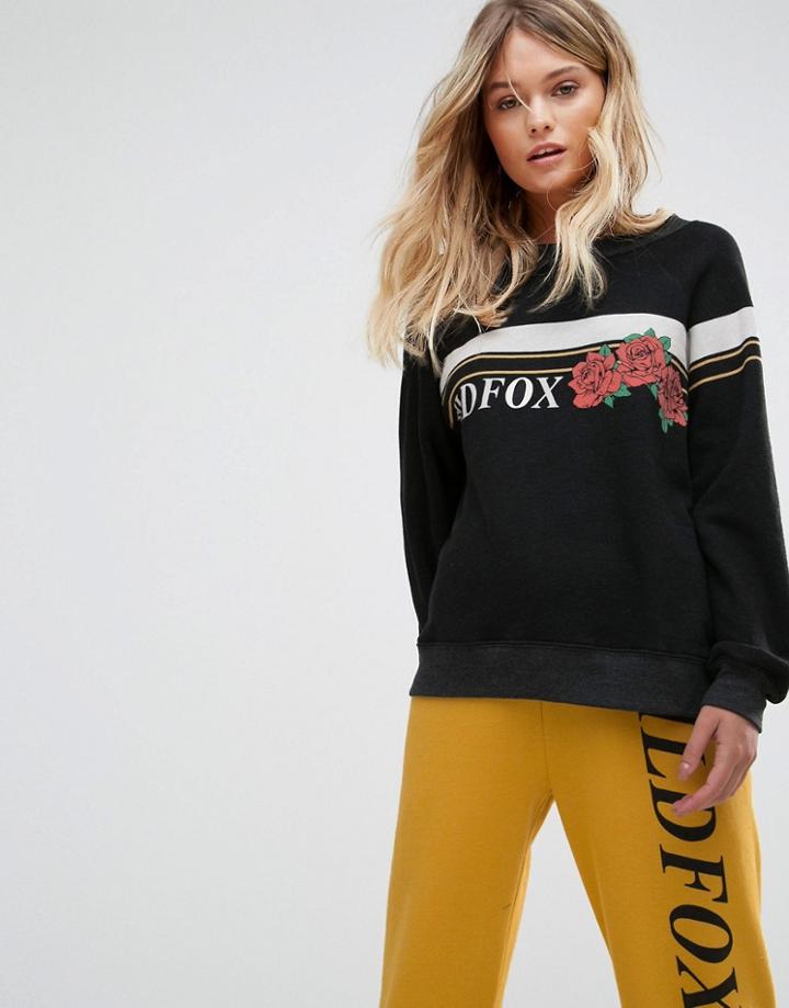 Wildfox Sports Stripe Rose Logo Sweater - Black
